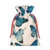CENGDADA Retro Blue Butterfly Xmas Drawstring Linen Holiday Gift Bag Wrapping Reusable New Year Gifts With Label view 2