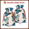 CENGDADA Retro Blue Butterfly Xmas Drawstring Linen Holiday Gift Bag Wrapping Reusable New Year Gifts With Label view 3