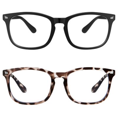 QEYMN Blue Light Glasses for Woman Men, Blue Light Blocking Glasses, 2 Pack Ultralight Fashion Bluelight Glasses Blockers for Computer Protection Gaming TV Phone Reading Glasses UV Eyeglasses