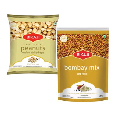 Bikaji Bombay Mix 1Kg & Classic Salted Peanuts 150G Combo | Ready to Eat Indian Namkeen | Crunchy Bar Snack, Tea-Time Munchies & Party Mix | Authentic Munching Pack for Sharing & Everyday Snacking