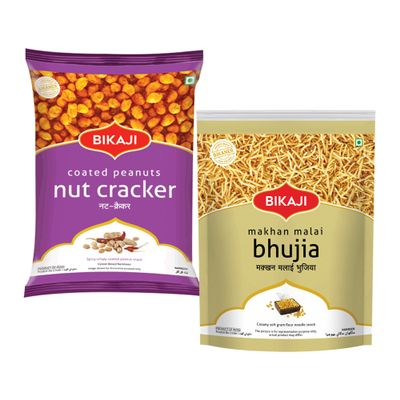 Bikaji Makhan Malai Bhujia 400G & Nut Cracker 400G Combo | Premium Bhujia with Crunchy Peanut Snack | Tea-Time Delight, Home Snacking & Sharing Pack