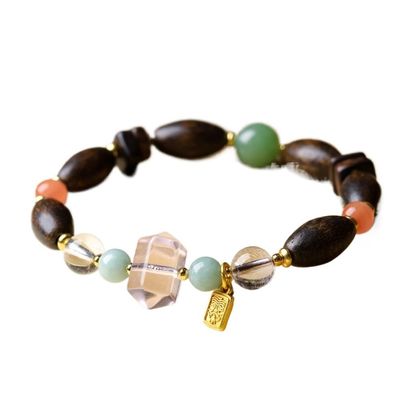 ZIIVIEVS Agarwood and Natural White Crystal Beeswax Bracelet with Southern Red Agate for Meditation and Wellness(15 * 13mmwhitecrystal)