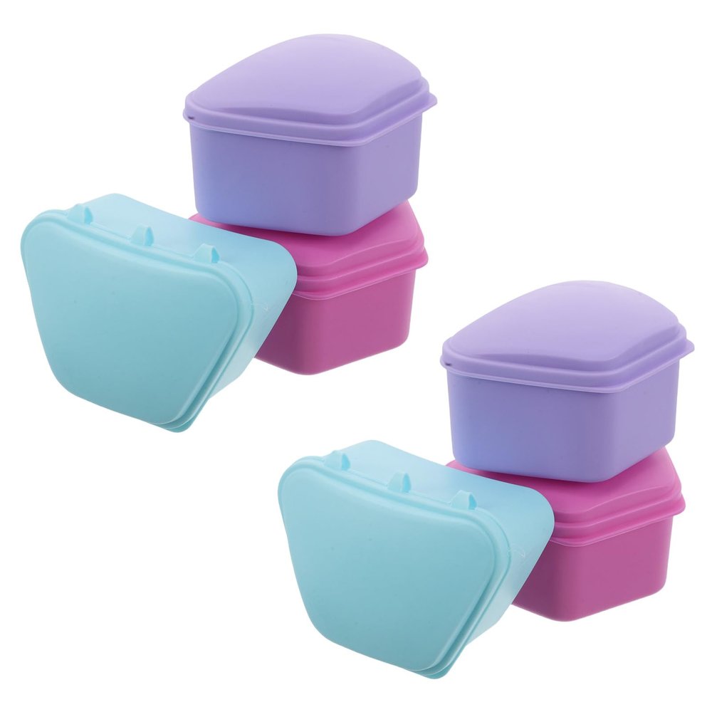 NineLife Basics 6pcs Denture Container: Reusable Denture Travel Case Retainer Soak Container Portable Organizer For Cleanliness Comfort