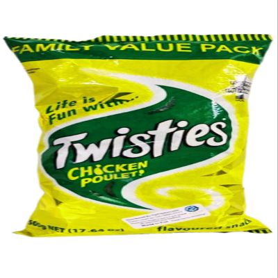 FIJI Puffs Snacks - Twisties Chicken Flavor (Pack Of 1 x 500g) Family Party Pack Size, Baked Crunchy Tasty Snacks! Chicken Poulet Flavor