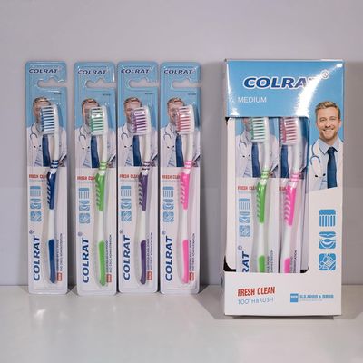 12-Pack Multi-Color Soft Bristle Toothbrush Set Gentle Cleaning, Deep Reach, Ergonomic Grip Oral Care (Green, Pink, Blue, Purple). Count of 12 Brushes per Box.