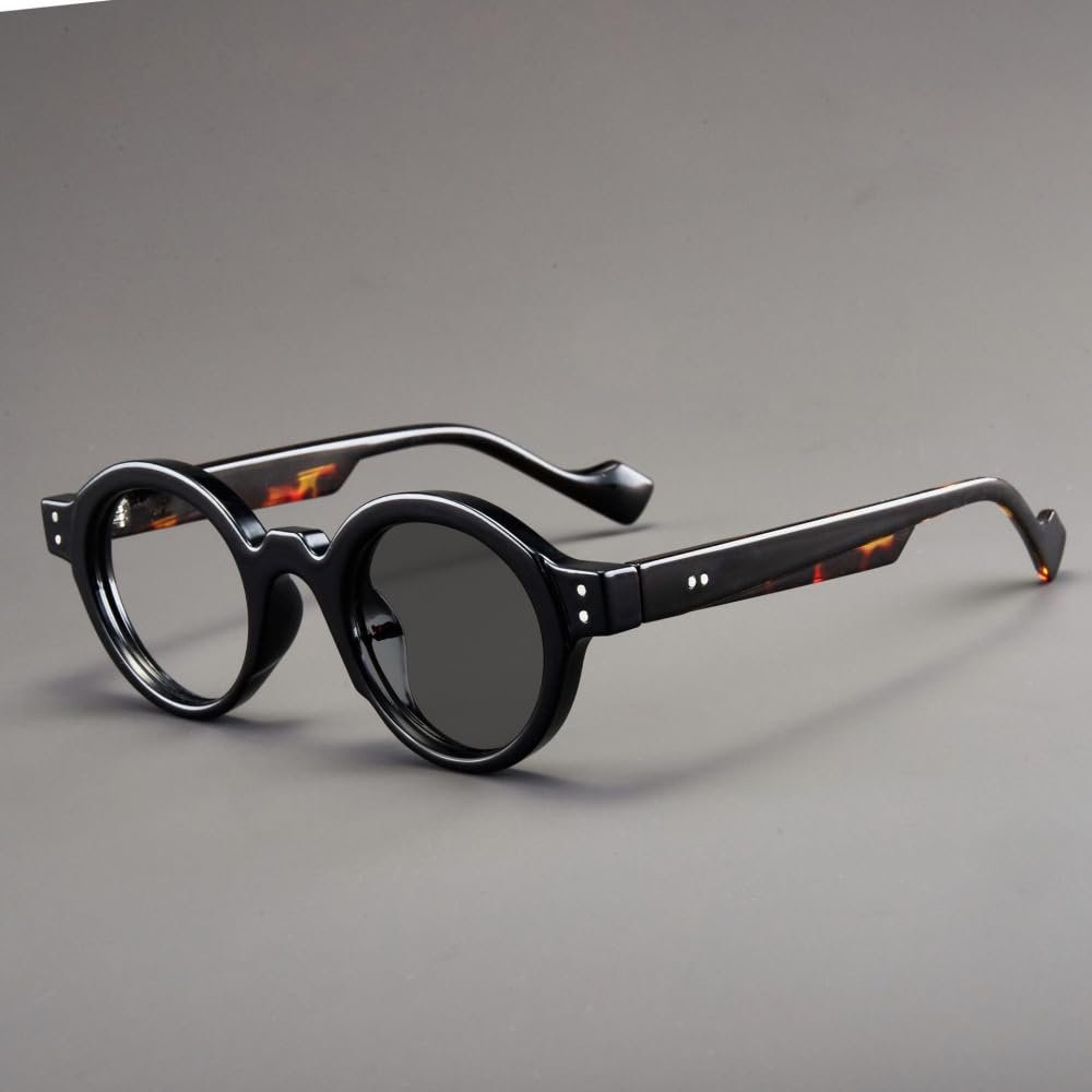 XINGNIAN Black Tortoiseshell Classic Small Round Reading Glasses Anti-Blue Light Photochromic Gray Readers for Men Women (Not Spring Hinges)