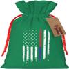 MUSM Thin Red and Blue Line American Flag Bags, Santa Wrapping Bags, with Drawstring and Tags Reusable view 1