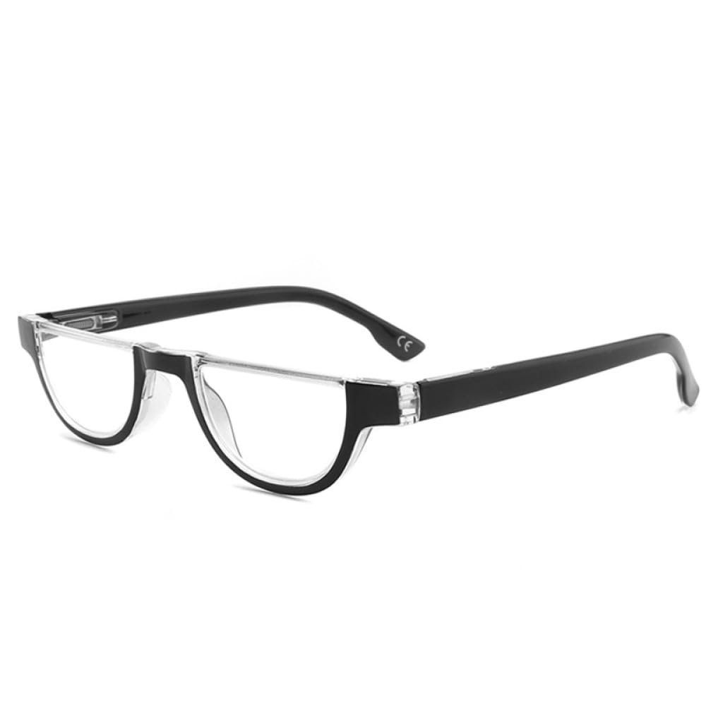 XINGNIAN Half Moon Black Reading Glasses 2.00 Strength Half Round Spring Hinges Vintage Readers for Women and Men