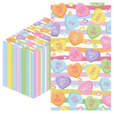 100 Pcs Valentines Day Napkins, Conversation Heart Valentines Day Cocktail Napkins, Colorful Love Message Party Supplies Disposable Paper Napkins for Table Decorations (7.9" 4.3" Fold)