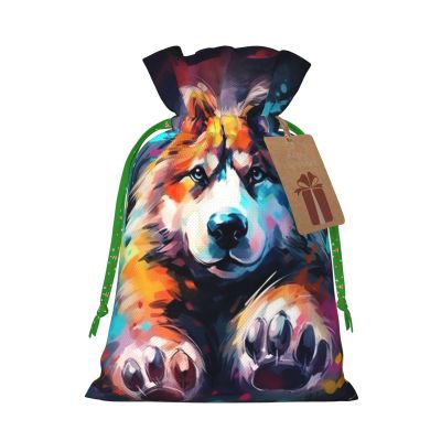 Tnnutp Dog Animal Pet Paw Christmas Drawstring Gift Bags- Two Sizes From Small To Jumbo, Xmas Party Supplies