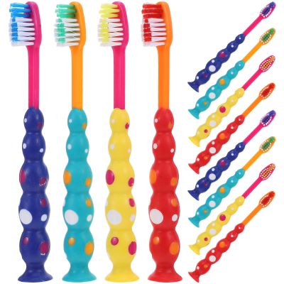 SOIMISS 12pcs Toddler Toothbrush with Suction Cup Children Manual Toothbrush Child Sized Brush Heads for Kids Preschool Boys Girls