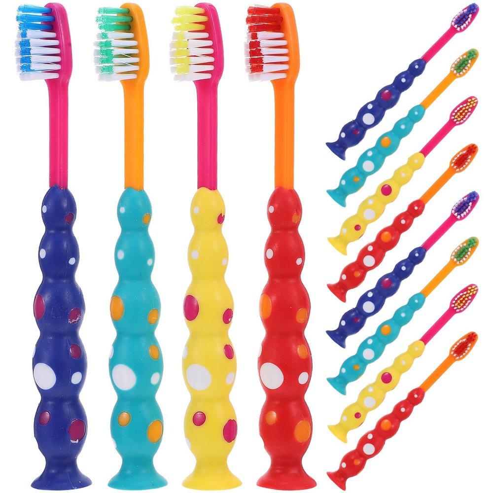 SOIMISS 12pcs Toddler Toothbrush with Suction Cup Children Manual Toothbrush Child Sized Brush Heads for Kids Preschool Boys Girls