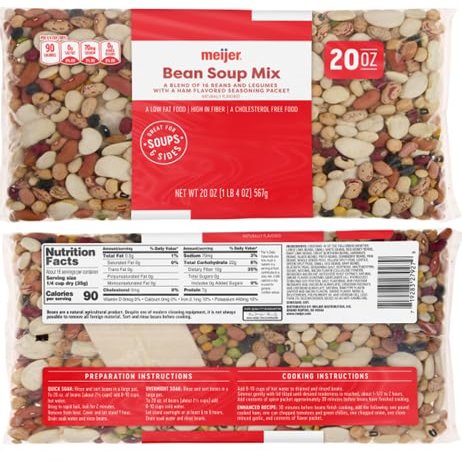Bean Soup Mix 16 Beans and Legumes With A Ham Flavore Seasoning Packet (2 bags, 2. oz. each bag)