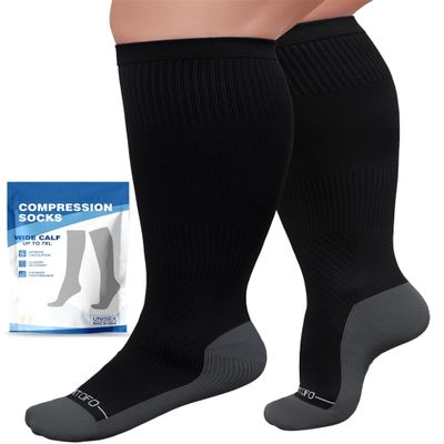 AMITOFO Plus Size Compression Socks 20-30mmHg Wide Calf with Seamless Toe, Graduated Support Stockings for Women Men, for Nurses Pregnancy Edema Flying Travel Circulation Relief