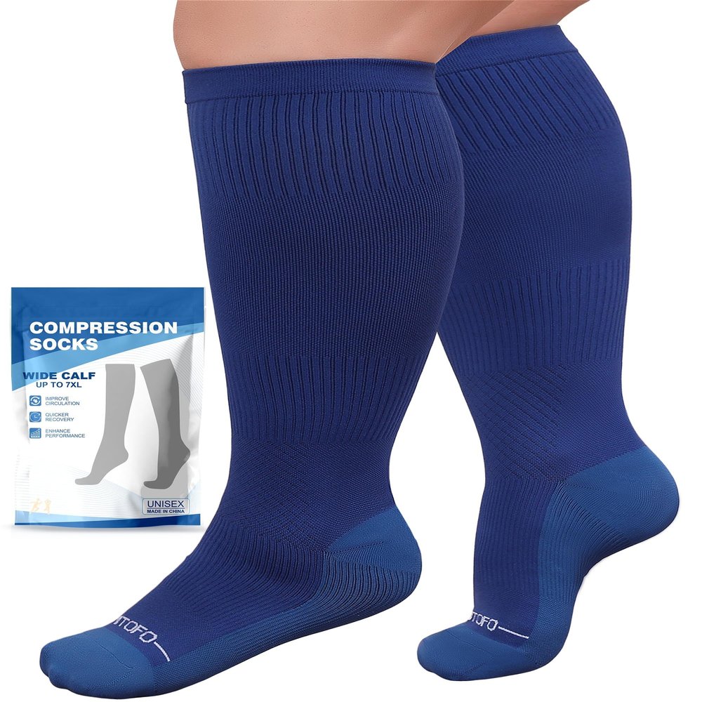 AMITOFO Plus Size Compression Socks 20-30mmHg Wide Calf with Seamless Toe, Graduated Support Stockings for Women Men, for Nurses Pregnancy Edema Flying Travel Circulation Relief