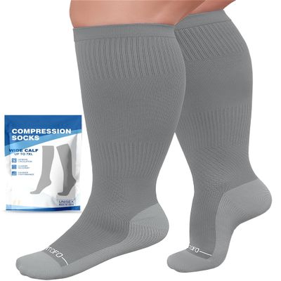 AMITOFO Plus Size Compression Socks 20-30mmHg Wide Calf with Seamless Toe, Graduated Support Stockings for Women Men, for Nurses Pregnancy Edema Flying Travel Circulation Relief