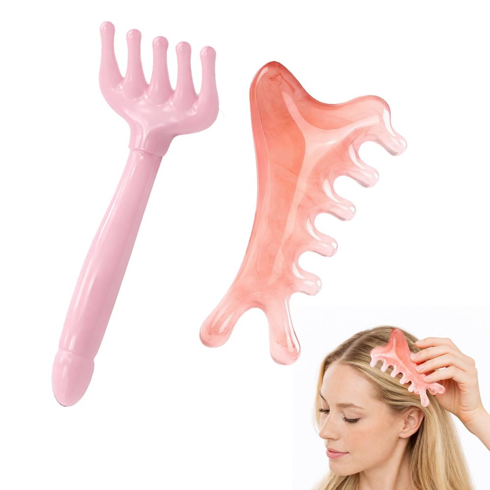 2 Pcs Gua Sha Facial Tools,Guasha Tool For Face,Scalp Massage Tool 4-In-1 Gua Sha Tools And Scalp Massage Comb With Handle For Face Body Gua Sha Body And Tension Relief Promote Lymphatic Circulation