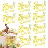10 Pcs Happy Easter Cake Toppers Gold Acrylic Bunny Ear Side Cake Decoration for Spring Easter Birthday Baby Shower Party Supplies view 1