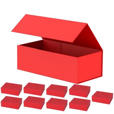 10 Pack Red Magnetic Gift Box, 10.2X7.5X3.1 Inch Gift Boxes with Magnetic Lid, Collapsible Rectangle Storage Box, for Wedding, Christmas, Halloween, Valentine Thanksgiving