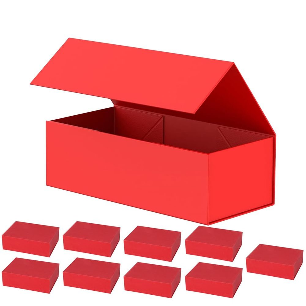 10 Pack Red Magnetic Gift Box, 10.2X7.5X3.1 Inch Gift Boxes with Magnetic Lid, Collapsible Rectangle Storage Box, for Wedding, Christmas, Halloween, Valentine Thanksgiving