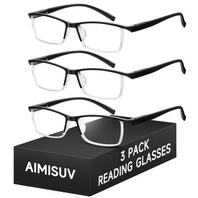 AIMISUV 3 Pack Reading Glasses for Men, Spring Hinge Readers for Men Women with Blue Light Blocking/Anti Glare Rectangular Magnifying Eyeglasse +2.5X