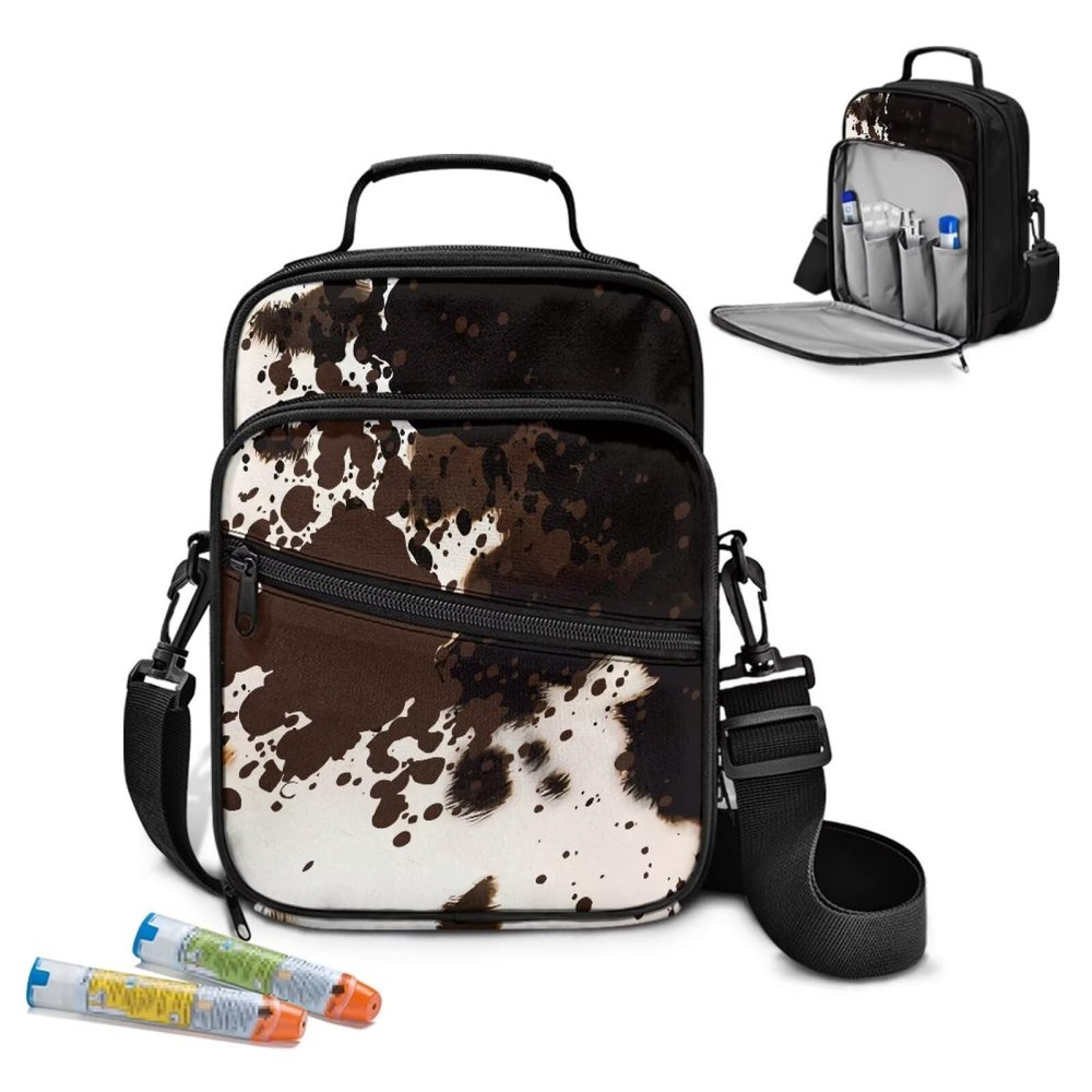 Voxugoniy Insulated Diabetes Travel Sling Backpack Insulated Multi-Pocket, Backpack for Diabetic Medical Supplies Medications Glucose Testing, Cow Prints