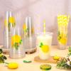 Whaline 50Pcs 16Oz Lemon Disposable Plastic Cups with Lids and Straws Summer Citrus Fruit Cold Beverage Drinking Cups for Birthday Baby Shower Party Supplies view 4
