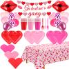 Ceenna 114 Pcs Galentines Day Party Favors Galentine's Gang Banner Disposable Heart Plates Napkins Paper Cups Forks Serve for 24 Guests, Kiss Lip Balloons Heart Balloons Plastic Tablecloth for Women view 1