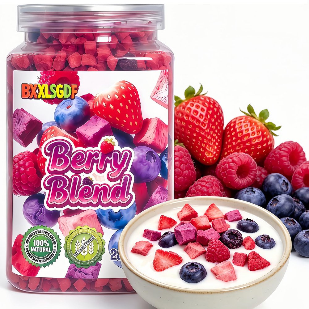 10oz Freeze Dried Berry Trio: Strawberries, Cranberries, Blueberries | 100% Natural | Crispy Texture in Resealable Canister, 280g