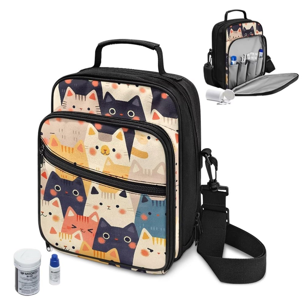 Voxugoniy Insulated Diabetes Travel Bag Diabetic Care Products Diabetic Supplies Case Diabetes Care Organizer Multi-Functional Diabetics Kit Medical Supply Holder, Cute Cat