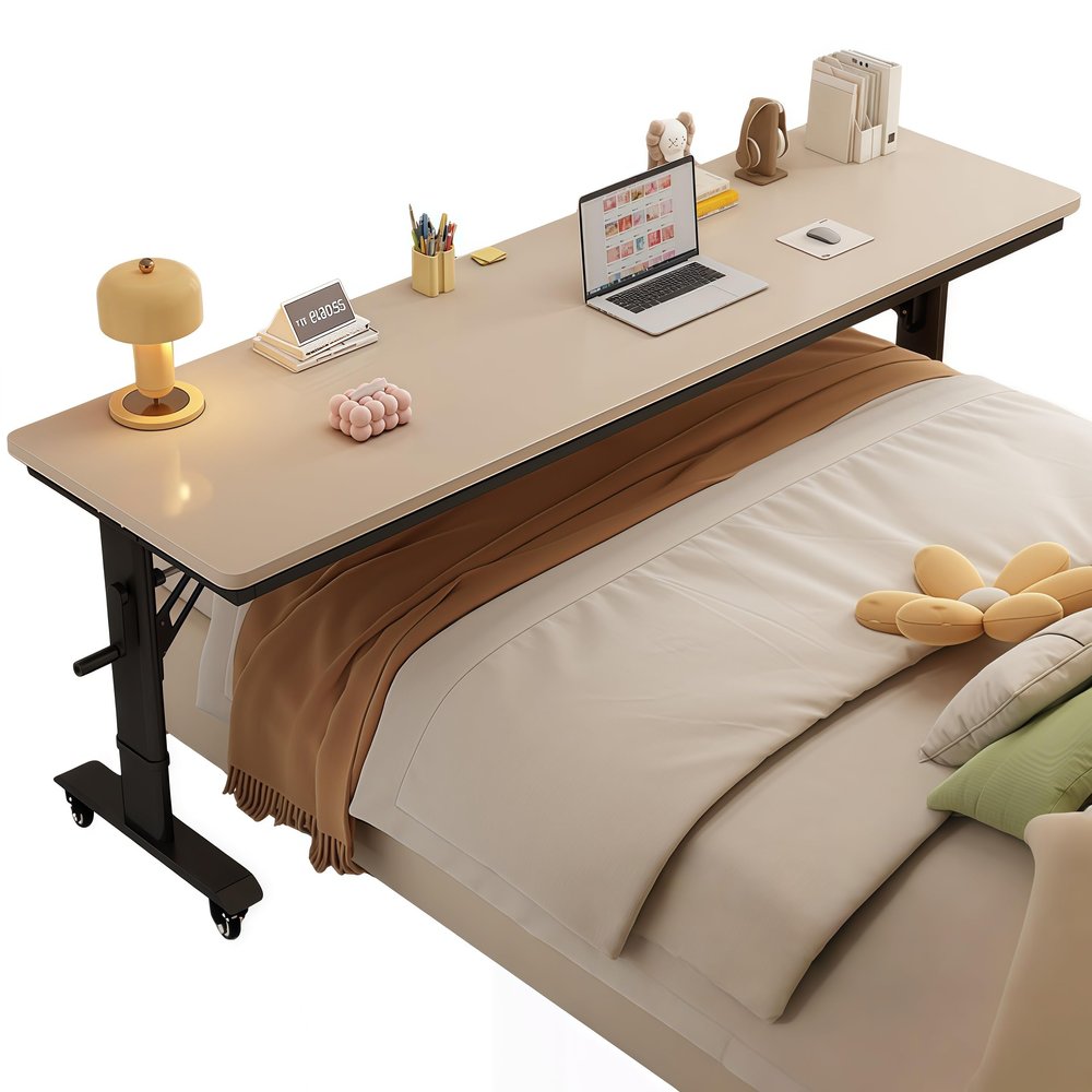 ORNDYDM Over The Bed Table with Wheels,Adjustable Height Rolling Bed Desk - Mobile Laptop Cart for Home Office,Hospital, Bedroom Work,Fits King Size Beds