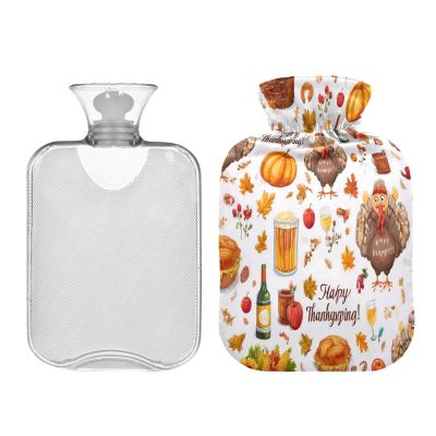 pnyoin Happy Thanksgiving Pumpkin Hot Water Bottle with Soft Cover, 2L Hot Water Bag for Menstrual Cramps, Neck and Shoulder Pain Relief, Hot and Cold Therapies, Hand Feet Warmer