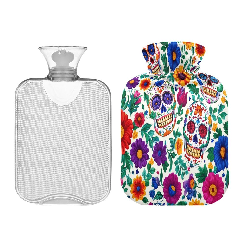pnyoin Terrible Sugar Skulls Hot Water Bottle with Soft Cover, 2L Hot Water Bag for Menstrual Cramps, Neck and Shoulder Pain Relief, Hot and Cold Therapies, Hand Feet Warmer