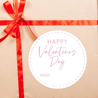 Pink Happy Valentine's Day Gift Stickers, 30 Pcs Valentine Name Tags for Gifts, 2.5x2.5 Inch Valentine Presents Sticker Labels, Valentines Tags for Gift Wrapping Bags School Classroom-B02