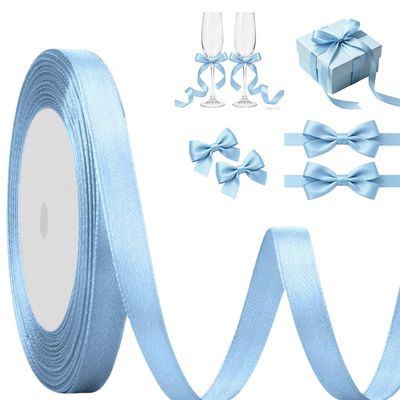 Light Blue Thin Satin Ribbon, 3/8 Inch Width x 25 Yards Length