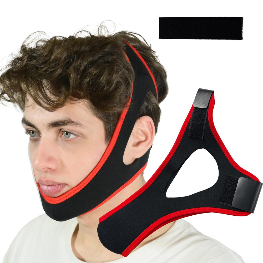 Anti Snoring Chin Strap, Chin Strap for Sleeping, Premium Airflow Jaw Strap, Stop Snoring Chin Strap, Snoring Solution for Men and Women, Breathable Chin Strap, Snoring Chin Strap (Red~)
