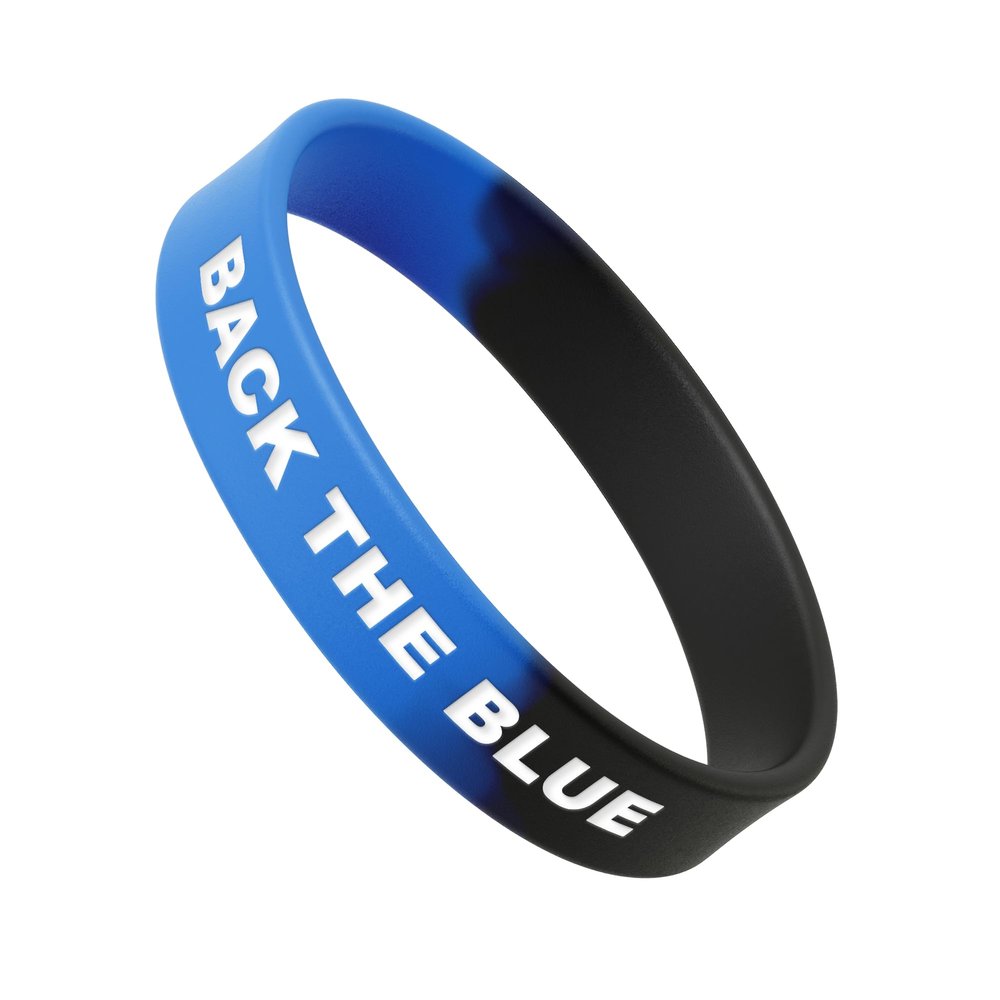 Back The Blue Silicone Wristbands 3 pcs Pack Police Support Bracelet Engraved & Ink Filled, Police Gift