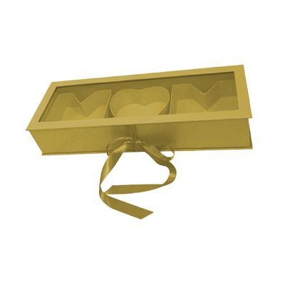 HouseVibe MOM Letter Shaped Flower Gift Box 22x8x4 Inch Empty Cardboard Material Lightweight Mother's Day Decoration Floral Arrangement- Golden