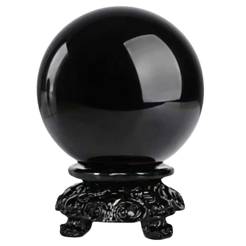 TYSTABPC Black Obsidian Sphere - Curative Glass Ball + Carved Wood Support Stones and Crystals Feng Shui Decoration,A,30mm