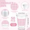 Qinyoung 50 Pcs Pink and White Checkered Plastic Cups 12oz Gingham Party Disposable Cups Bulk Drinking Cup for Cold Drinks Baby Shower Wedding Birthday Valentines Party Supplies view 2