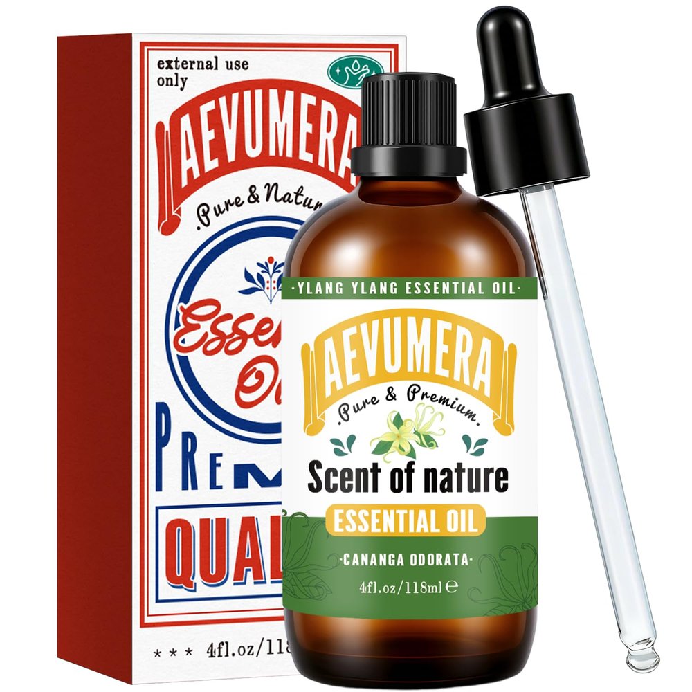 AEVUMERA Ylang Ylang Essential Oil Natural and Undiluted Ylang Ylang Oil Premium Grade for Perfume Making, Aromatherapy, Diffuser, Skin, Body Massage, Home, DIY Candle & soap - 4fl.oz/118ML