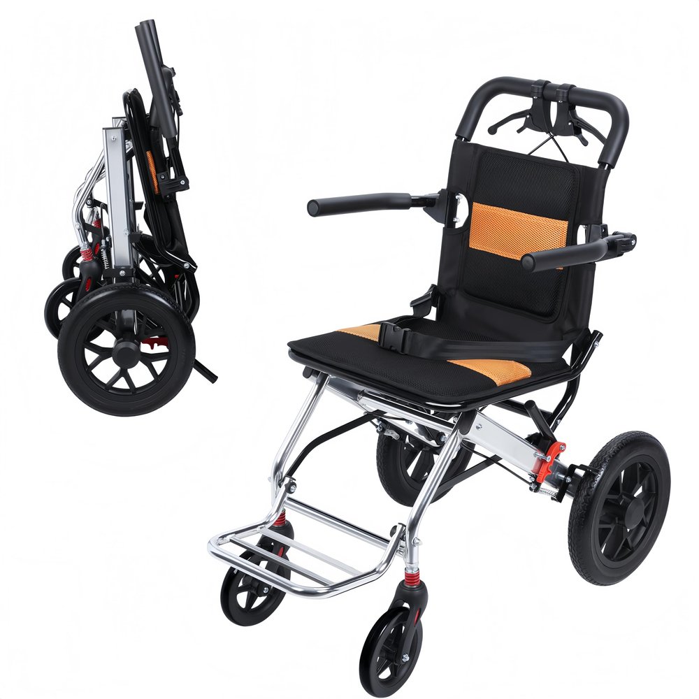 Lefitap Transport Wheelchair Lightweight Foldable - Absorbing Pump & Handbrake - 15.8" Wide Seat & 12" Shock, Elderly Transport Chair, Wheel Chair for Adults with Support 220lbs