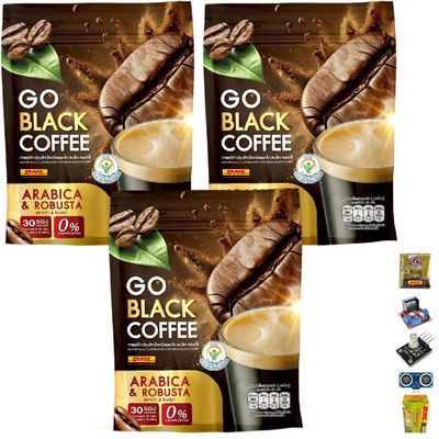 30 Sachets GoBlackCoffee Instant Coffee Mix Healthy 9 in 1 Vegan Snack Arabica Robusta Roasted Delicious Intense (of 3) By Beautygoodshop [Get Free For You Beauty Gifts]