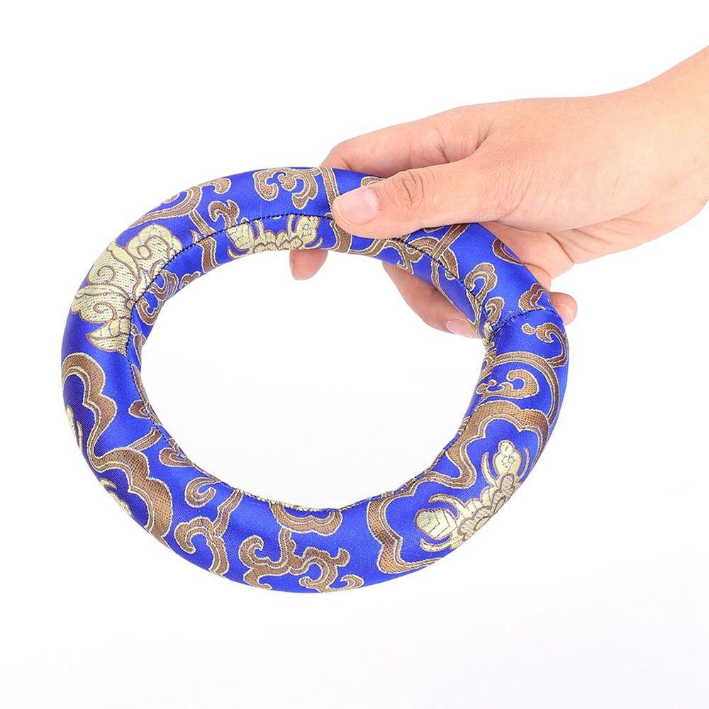 CHICIRIS Silk Brocade Singing Bowl Cushion Ring Pillow, Elegant Silk Embroidery Interior, for 710 Inches Singing Bowls, Soft and Comfortable, for Meditation Practice (Blue)