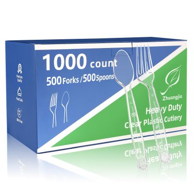 1000 Count Plastic Silverware Heavy Duty 500 Forks 500 Spoons | Shatterproof BPA-Free Disposable Cutlery Heat Resistant Disposable Plastic Utensils for Catering & Events, Party Supplies