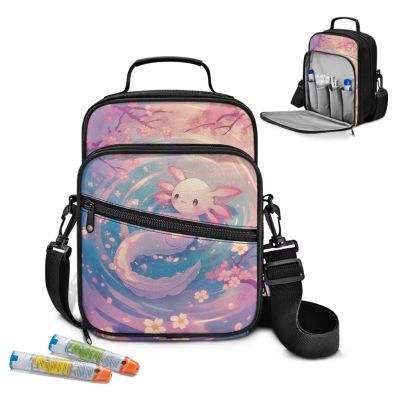 Voxugoniy Axolotl Diabetic Medication Bag Insulin Travel Cases with Shoulder Strap Diabetes Supplies Storage Bag for Glucose Meter Testing Strips Insulin Syringe Needles