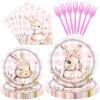 100 Pcs Easter Gingham Tableware Party Supplies - Disposable Pastel Plaid Bunny Dinnerware Set with Paper Plates and Napkins for Spring Parties,Easter Celebrations,and Holiday Gatherings - Serves 25 view 1