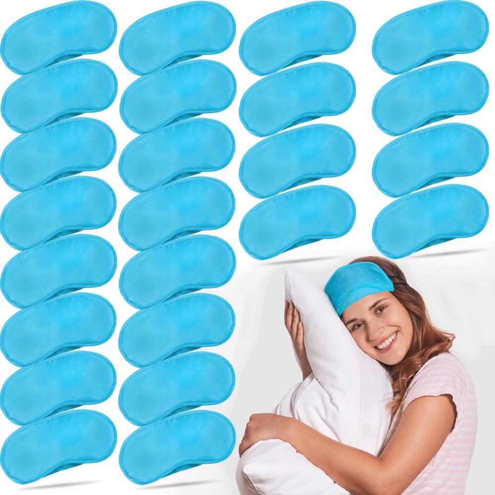 24 Pack Blindfold Eye Mask Cover Sleep Mask for Party Games Travel Sleep Team Build Party Supply with Adjustable Strap for Women Men Kids, Light Blue