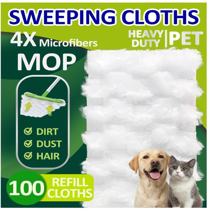 100 Count Velosweep Dry Sweeping Cloths Compatible for Swiffer Sweeper Mop, Heavy Duty Dry Sweeping Cloth Refills, Disposable Pet Sweeper Mop Pads for All Purpose Multi Surface Floor Cleaning