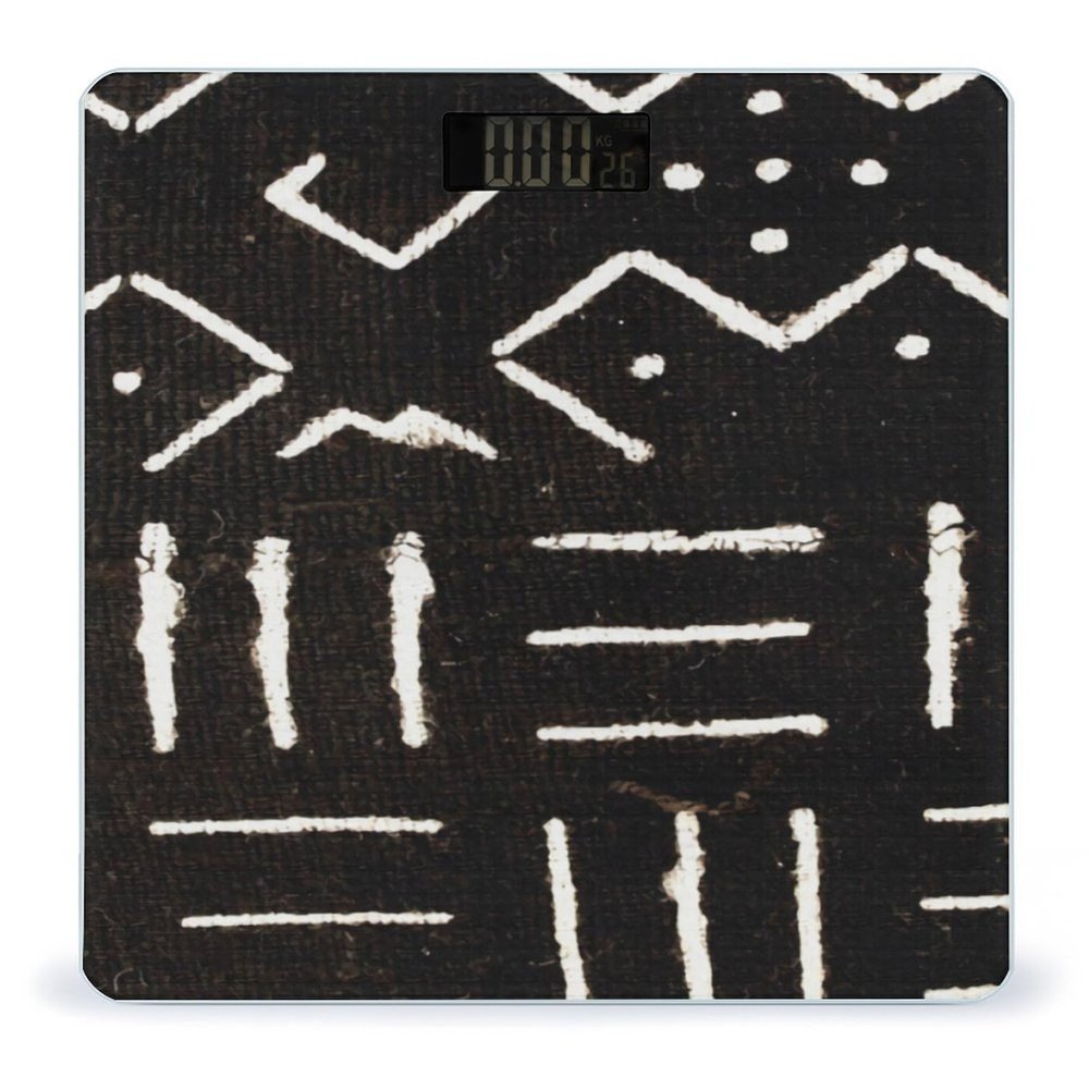 Contemporary African Mud Cloth Print Black Pattern High Precision Digital Bathroom Weighing Scale, Sturdy and Durable Weighing Scale